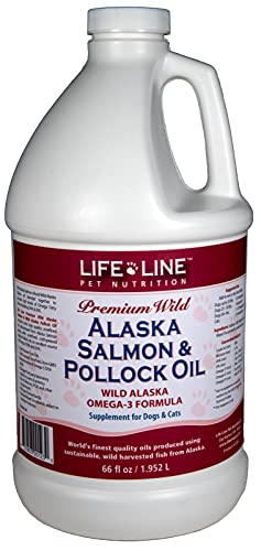Life Line Pet Nutrition Wild Alaska Salmon & Pollock Oil - Omega 3 Supplement for Dogs and Cats in All Life Stages, 66 Fl Oz