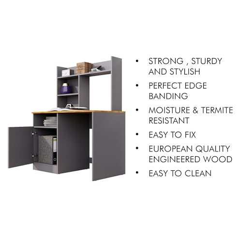 Image of Bniture Wooden Study Table for Home | Engineered Wood Study Table with Bottom Storage Shelf | Multi Purpose Computer Desk for Writing & Study | Laptop Table for Study Room | Slate Grey & Giant Wood