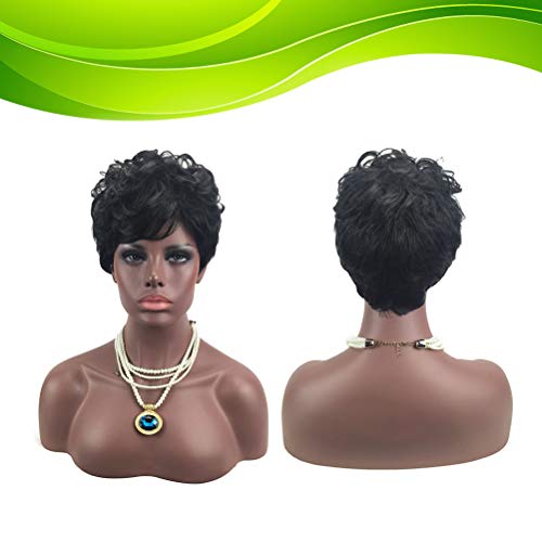 Lurrose Peruca feminina de cabelo encaracolado curto com aparência natural, capa de rede elástica re