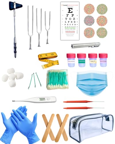Image of CNS Medical Student Kit, with Tuning Forks, Snellen Chart, Knee Hammer, Digital Thermometer and More ( Central Nervous System Examination kit) for Medical professionals and Practitioners (MODEL 10)