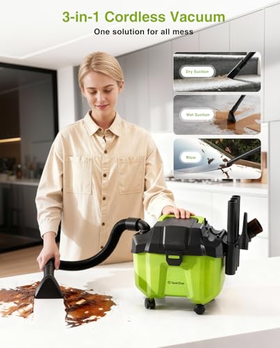 Cordless Shop Vac, 2x4.0Ah Battery Powered Shop Vac - 2.6 Gal Cordless Shop Vacuum Wet and Dry with HEPA Filter, Shoulder Strap & Accessory Storage Holder, Portable for Garage, Car, Workshop & Stairs — view 6