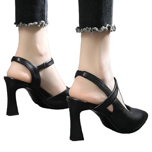 Women's Leather Round Toe Chunky Heel Ankle Strap Pumps Comfortable Closed Toe High Heels Fashion Wedding Party Mary Jane2