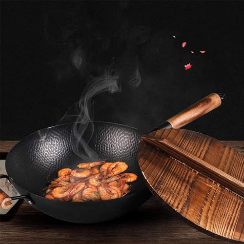 Wok de acero al carbono con tapa y mango de madera 34 cm miniatura 2