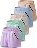 5 Pack: Womens Workout Gym Shorts Casual Lounge Set, Ladies Active Athletic Apparel with Zipper Pockets (Set 6, Medium)