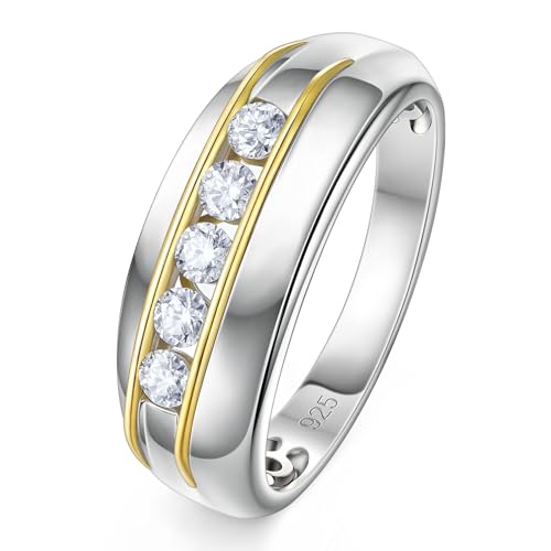 D Color VVS1 Moissanite Mens Wedding Band 925 Sterling Silver Engagement Rings for Men Eternity Pave Round Size 8-13