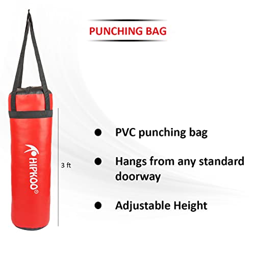 Image of Hipkoo Sports Boxing Combo Set | 1 Unfilled Punching Bag (3 ft) and 2 Boxing Gloves | Ideal for Men & Women for Boxing Training Gloves & Bag, MMA, Kickboxing and Sparring (Red & Blue)