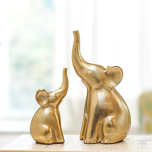 Image of BEHOMA Aluminium Elephant Set of 2 Decorative | Elegant Modern Tabletop Art for Living Room, Office, Bedroom, Shelf Display | Home Decor Accent (Large + Medium)