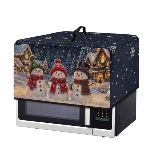 Image of Convection Oven Cover, Dust Proof Smart Microwave Oven Protector for Christmas Winter Holiday Decorations, S, 18.25 x 14.5 x 11 Inches, Snowman Night Scene Print