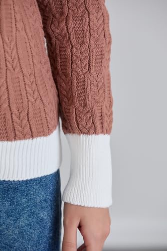 Image of Sweaters for Women Fashion Long Sleeve Lapel Collar V Neck Casual Knit Color Block Pullover Sweater