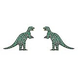 Eiffy Cute Asymmetrical Animal Exaggerated Little Dinosaur T-Rex Studs Earrings Gold Color Green...