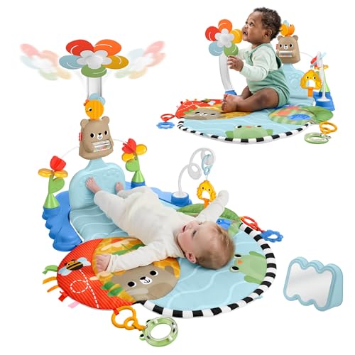 Fisher Price Alfombrilla de juego para bebés 3 en 1 pataditas y balanceo, juguete de actividades sensoriales para el desarrollo de bebés recién nacidos, a partir de 0 meses, HYR60