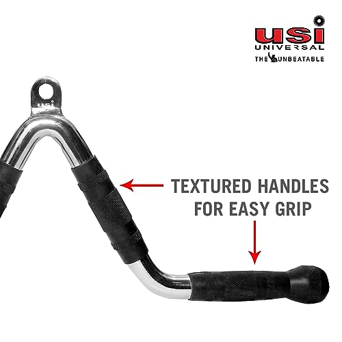 Image of USI Universal Cable Machine Attachment LAT Pulldown Attachments Home Gym Triceps Pull Down Attachment Cable Machine Equipments for Home Gym (Silver- Tricep Press Down Bar)