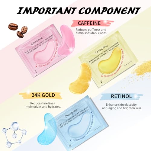 image for Onespring Eye Masks (24 Pairs) - Gifts for Her - Caffeine, 24K Gold an