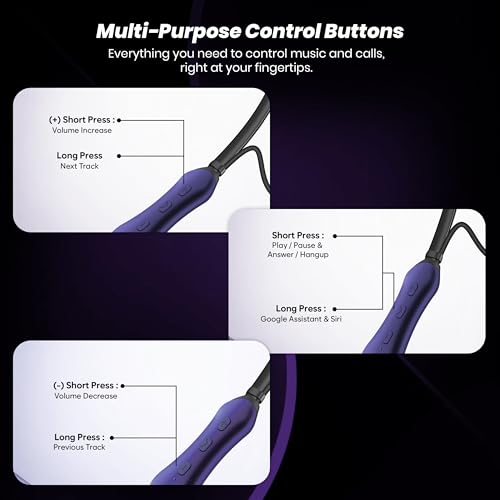 Image of TP TROOPS Neckband Bluetooth Headphones with Magnetic On /Off, Dual Device Pairing, 10mm Dynamic Sound, 20+ Hours Battery, IPX4 Water Resistant - (Purple)