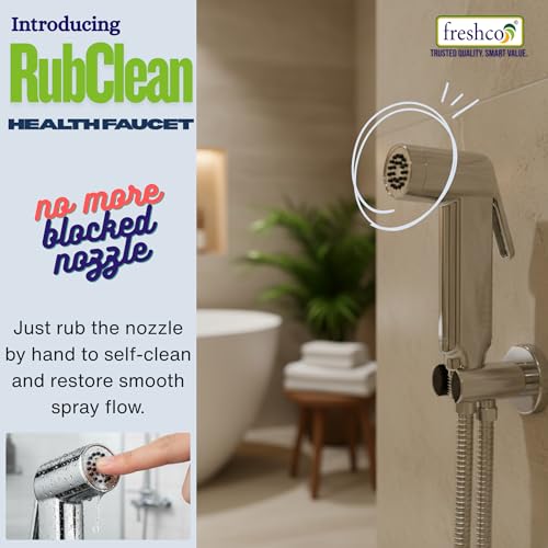 Image of Freshco Cubo Health Faucet for Toilet (Pack of 2 Guns) | Handheld Bidet Sprayer Heads | High Pressure Jet Spray | Rub-to-Clean Silicon Nozzles | Leak Proof Chrome Finish | Modern Square Design