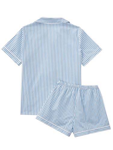 OPOIPIN Women's Striped Pajamas Set Button Down Short Sleeve Shirt 2 Piece Sleepwear with Shorts2