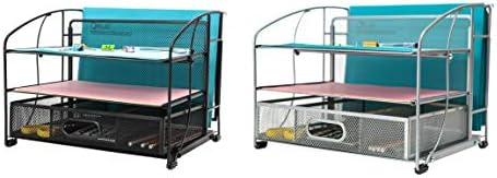 EXERZ Mesh Desk Organiser Office Supplies 3 Trays/Desktop File Holder with Sliding Drawer and Hanging File Holder/Paper sorters/Vertical Upright Section for Office Home Multifunctional (Black New)