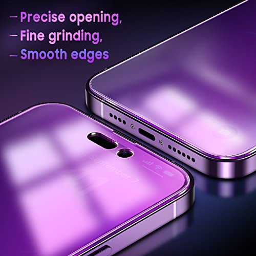Uyiton Privacy Screen Protector for iPhone 14 Pro Max - Anti-Spy, Anti-Blue Light, HD Full Coverage Tempered Glass with Frame, Purple - Thumbnail 6