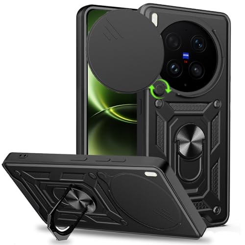 Image of AESTMO Tough Armor Vivo X300 Ultra 5G Bumper Back Case Cover | Ring Holder & Sliding Camera Shield Cover | 360 Degree Protection Back Case Cover for Vivo X300 Ultra 5G (Black)