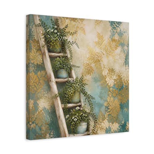 Toile imprimée plantes de qualité supérieure 40x40 cm or et vert
