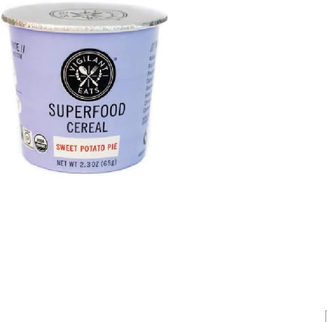 Vigilant Eats Superfood Cereal, Sweet Potato Pie, Pack of 6, Organic, Gluten Free, Vegan, Non GMO, Kosher, 2.3 oz Travel Cup