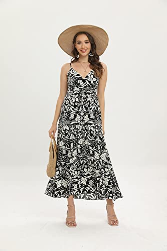Image of OSTOO Women's Floral Print Maxi Dresses Sleeveless Sleeves Boho Empire Waist Dress