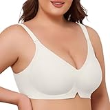 Niwicee Reggiseno Senza Ferretto Donna Taglie Forti Reggiseni Senza Cuciture Reggiseno Push Up Scollo a V Comodo Reggiseno Imbottito XL-4XL(Bianco,3XL)