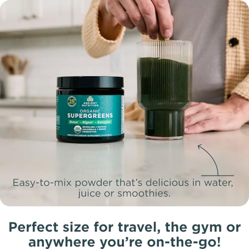 Ancient Nutrition Organic SuperGreens Powder with Probiotics, Organic Greens Flavor Greens, Made from Real Fruits, Vegetables and Herbs, Digestive and Energy Support, 12 Servings, 3.4oz - Image 4