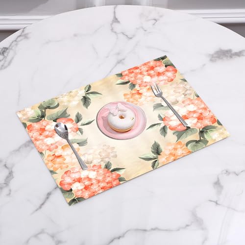 EYLOZS Tovagliette Lavabili,Set di 4 Tovagliette Colazione in PVC,Antiscivolo,Resistenti al Calore,per Tavolo da Cucina,Fiori, fiori di ortensia in fiore, foglie, bouquet, stile vintage, prim,45x30cm
