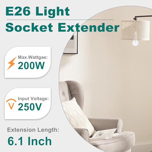 DiCUNO E26 15.5CM/6.1Inch Extension Socket Extender Adapter, E26 Flexible Extender, All-Directional Adjustable, Standard Light Bulb Socket Extension Converter, 2-Pack by DiCUNO - Image 2