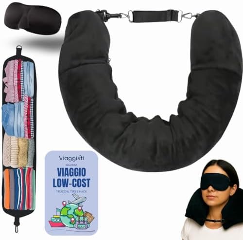 VIAGGISTI Cuscino da Viaggio Riempibile per Collo, Memory Foam, M...