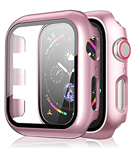 Lot de 2 coques de protection d'écran en verre trempé - Compatible avec Apple Watch Série 3/2/1 - 42 mm - Protection complète à 360° - Matériau PC - Ultra fin (or rose) Cover