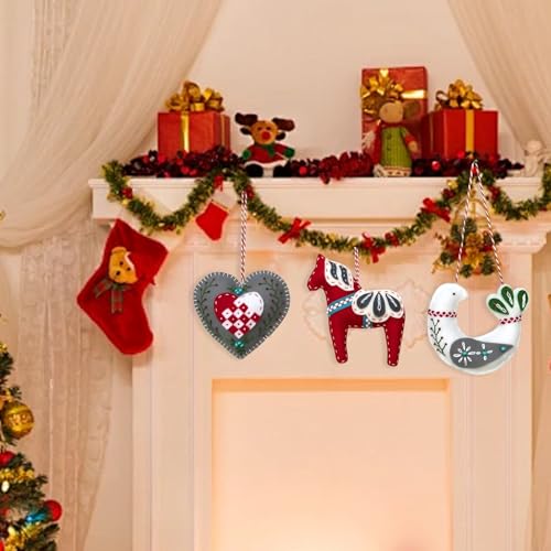 Image of 2024 Three Scandinavian Felt Ornaments Kit Hand Embroidery Christmas Ornaments Kit with DIY Material Package for Beginners Adults, 2025 Christmas 3D Novice Embroidery Needlepoint Starter Kit (B)