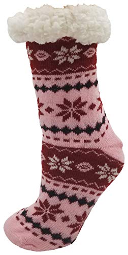 Sherpa Lined Slipper Socks, 3 Pairs For Women, Fluffy Christmas Winter Patterned With Gripper Bottoms, Warm Soft (Fair Isle) #TOP7