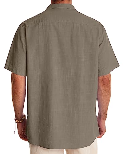 Image of Alimens & Gentle Mens Linen Shirts Cotton Hawaiian Shirts Short Sleeve Button Down Shirts Casual Summer Beach Tops