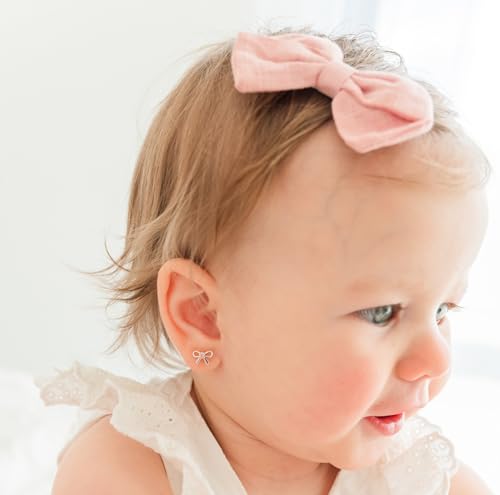 Cherished Moments Children's Sterling Silver Pink Bow Screw Back Earrings for Babies, Little Girls, Kids and Toddlers2