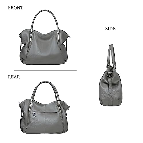 HESHE Shoulder Bags Genuine Leather Purses for Women Satchel Bag Travel Tote Bag Stylish Designer Handbags(Grey) - Thumbnail 5