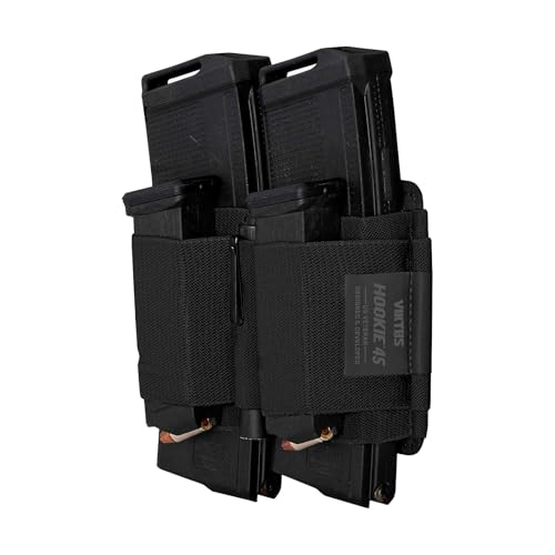 VIKTOS Hookie 45 EV Magazine Holder | 4-Magazine Capacity Compact 4.75" H x 6" W EDC Tactical Pistol Mag Carry Pouch with Elastic Webbing & Hook Backing, Black
