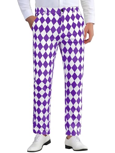 Lars Amadeus Argyle Pattern Pants for Men's Regular Fit Flat Front Party Prom Dress Trousers