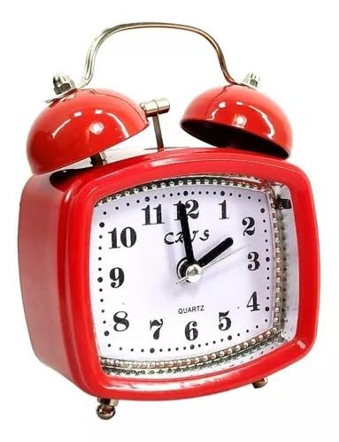 Relógio Despertador Retrô Vermelho Pequeno quadrado e Silencioso, 11cm x 9cm, Pilha AA
