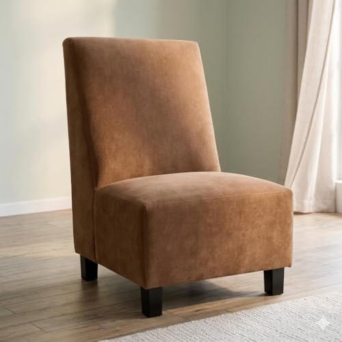 Image of KENDALWOOD Furniture Modern Armless Accent Chair for Living Room, Upholstered Lounge Chair, Comfortable Fabric Slipper Chair for Bedroom, Reading Corner & Small Spaces - Brown