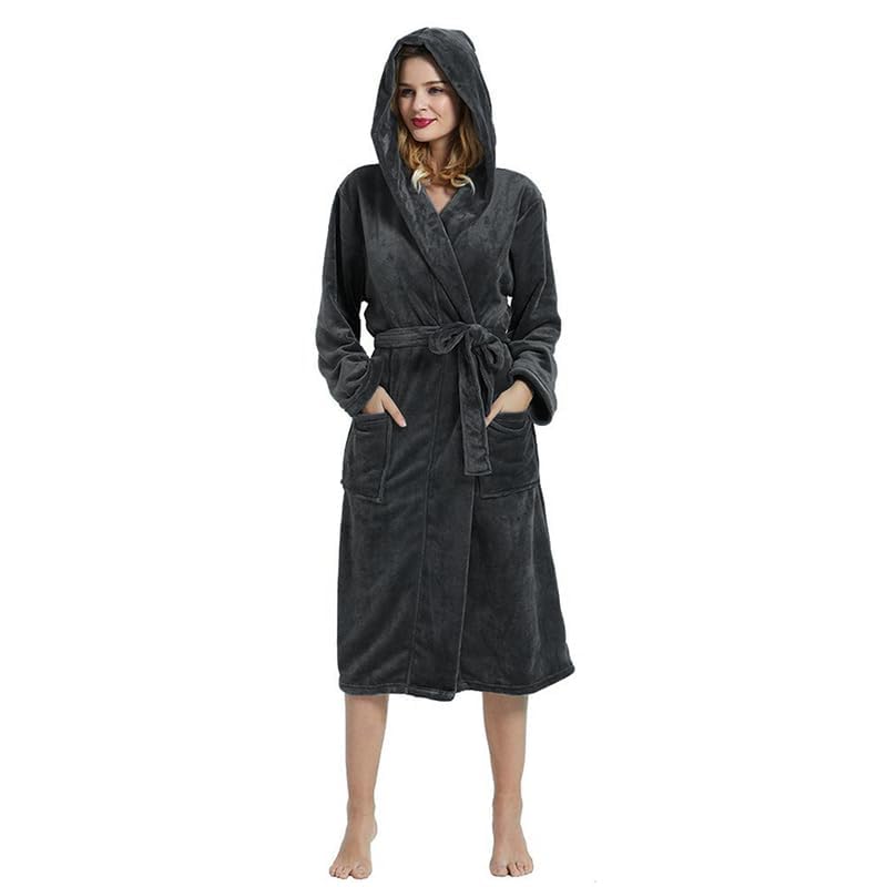 Image of HEARTNICE Womens Hooded Fleece Robe, Soft Bathrobe for Womens, Cute Long House Coat