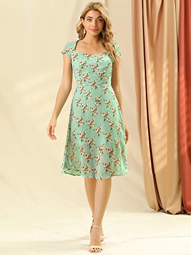 Allegra K Women's Smocked Sweetheart Cap Sleeve Cinched Floral Chiffon Midi Dress Medium Green #TOP2