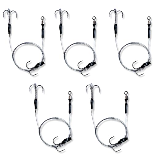 5 Pike Deadbait Rigs Size 2 4 6 8 for Pike Fishing Trace Hooks Live Bait - Ready to go! (Barbed, Size 6 (Medium))