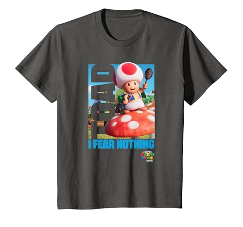 The Super Mario Bros. Movie Toad I Fear Nothing Poster T-Shirt, Enfant, Asphalte, 4 Ans