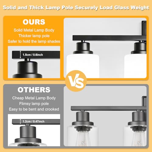 Image of Unicozin 4-Light Bathroom Light Fixtures, Modern Black Vanity Light Over Mirror, Wall Sconces with Milky White Glass Shades for Living Room Bedroom Hallway E26 Base
