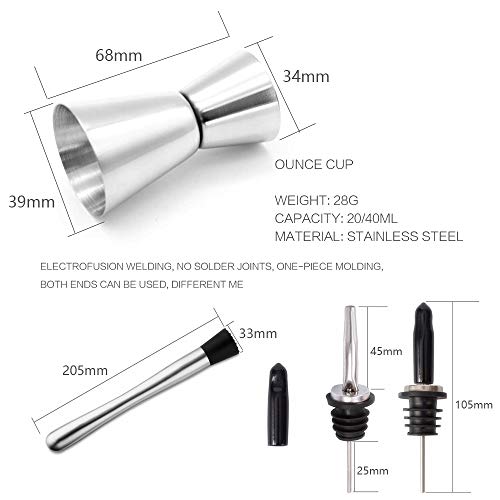 DECDEAL Conjunto de 6 peças para coquetel Boston Shaker Mixer Conjunto de ferramentas para fazer beb
