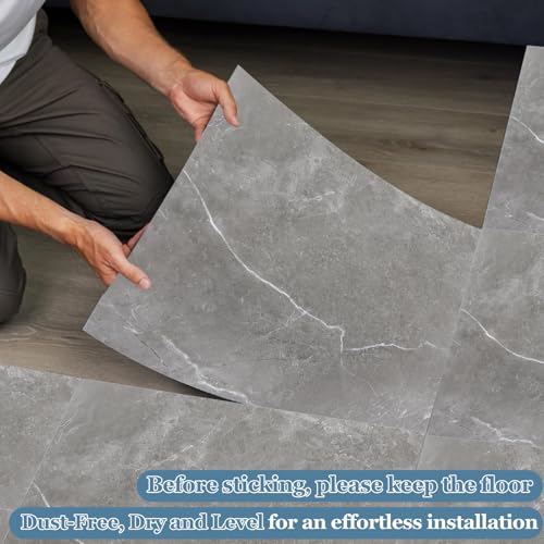 SHUESS 40 Pack Self Adhesive Floor Tile - 30 x 30cm Peel and Stick Floor Tiles Self Adhesive - Waterproof Vinyl Flooring for Kitchen Bathroom Living Room, Covers 38.75 ft² (3.6m²), Grey - Image 2