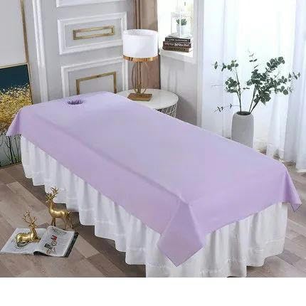 Juego de 2 sábanas impermeables a prueba de aceite, para tratamiento de masaje, cama, mesa de cama, sábanas sólidas para salón, barbería, color violeta, 115 x 190 cm con agujero