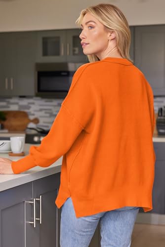 Image of LILLUSORY Women's Oversized Batwing Sweaters 2026 Fall Outfits Trendy Crewneck Knit Side Slit Fashion Pullover Tops